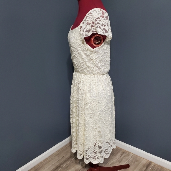 Coii Cream Lace Midi Short Sleeve Dress Women's Size Large - Picture 4 of 6